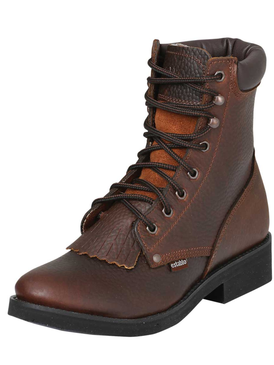 Genuine Leather Soft Toe Lace up Work Boots for Men Establo ID 32584