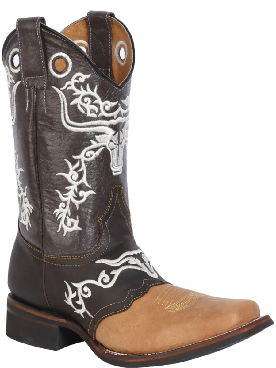 Botas Vaqueras Rodeo con Antifaz Bordado de Piel Nobuck para Hombre 'El General' - ID: 33316 Botas Piel Nobuck El General