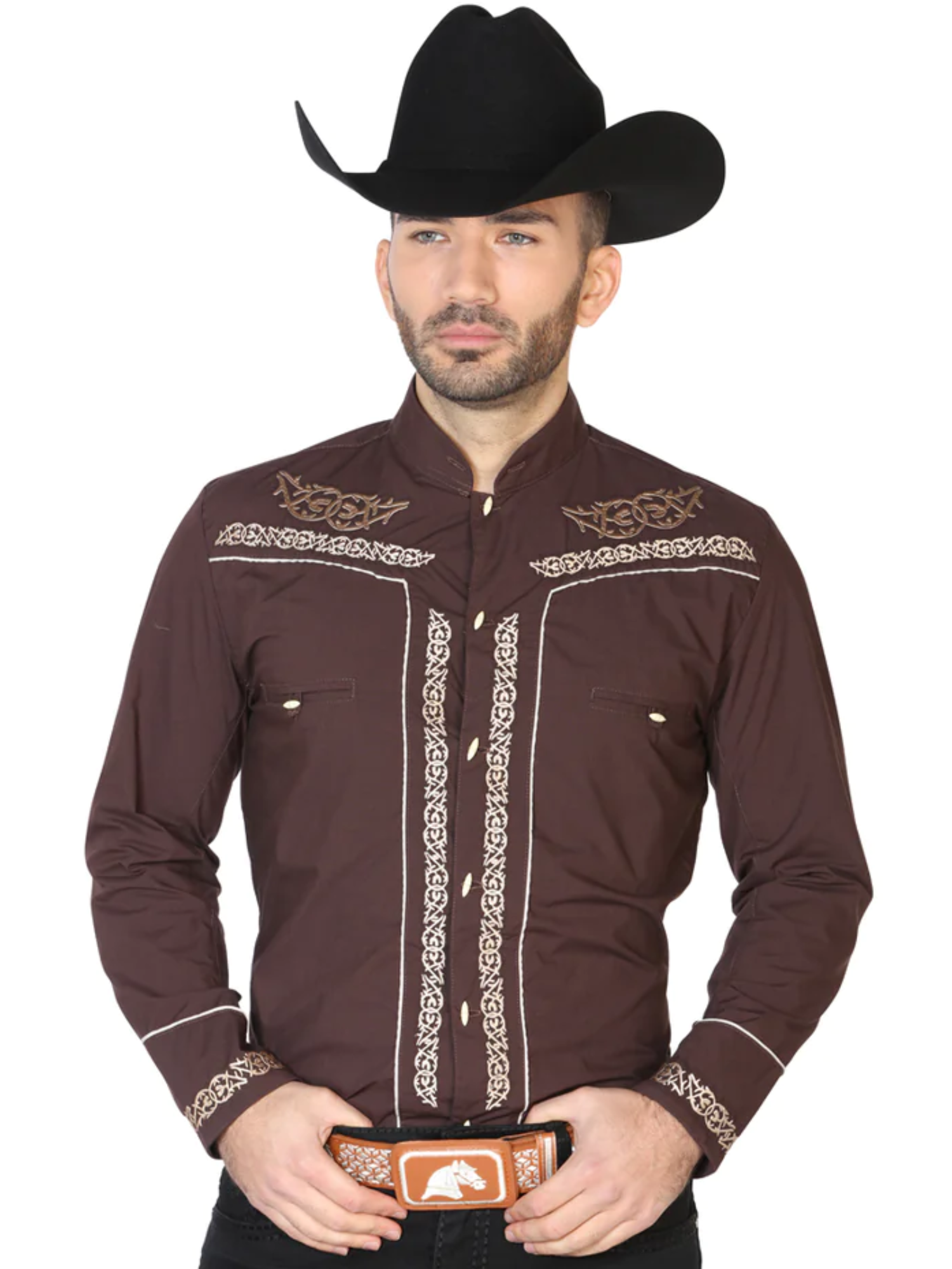 Camisa Vaquera Charra Bordada Manga Larga Western Shirt