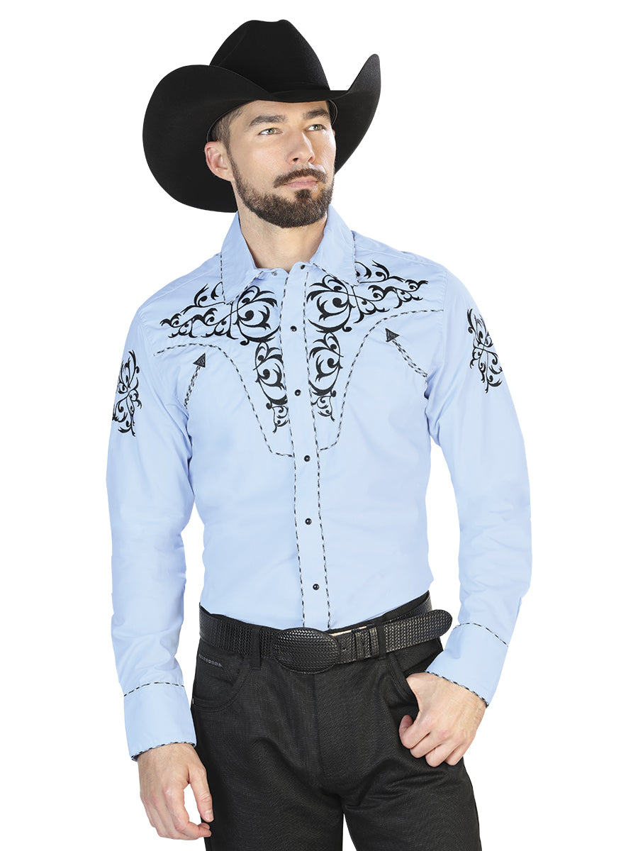 Long Sleeve Embroidered Denim Shirt