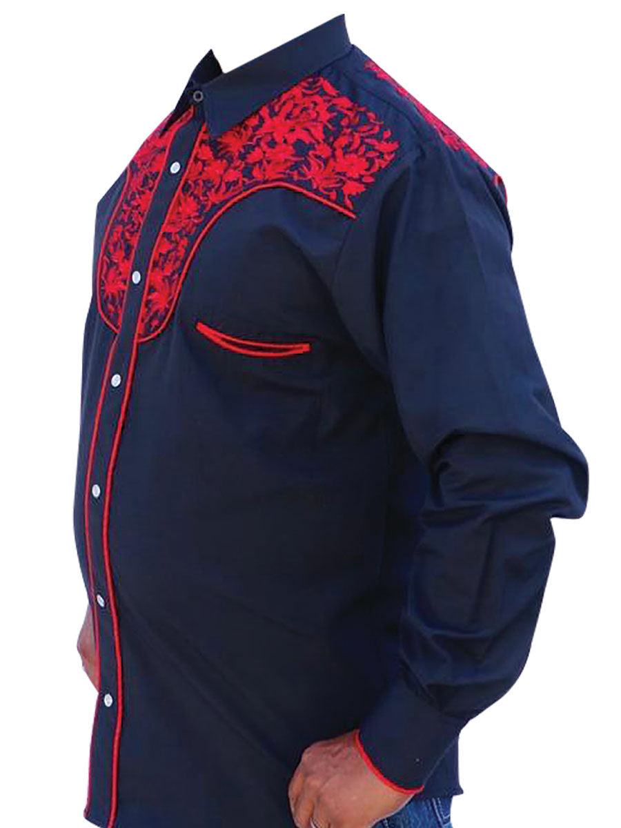 Camisa Vaquera Bordada Manga Larga Negro para Hombre 'El Señor de los Cielos' - ID: 43297 Camisas Bordadas El Señor de los Cielos