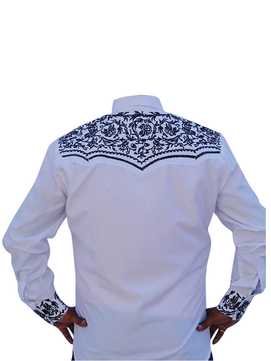 Camisa Vaquera Bordada Manga Larga Blanco para Hombre 'El Señor de los Cielos' - ID: 43304 Camisas Bordadas El Señor de los Cielos
