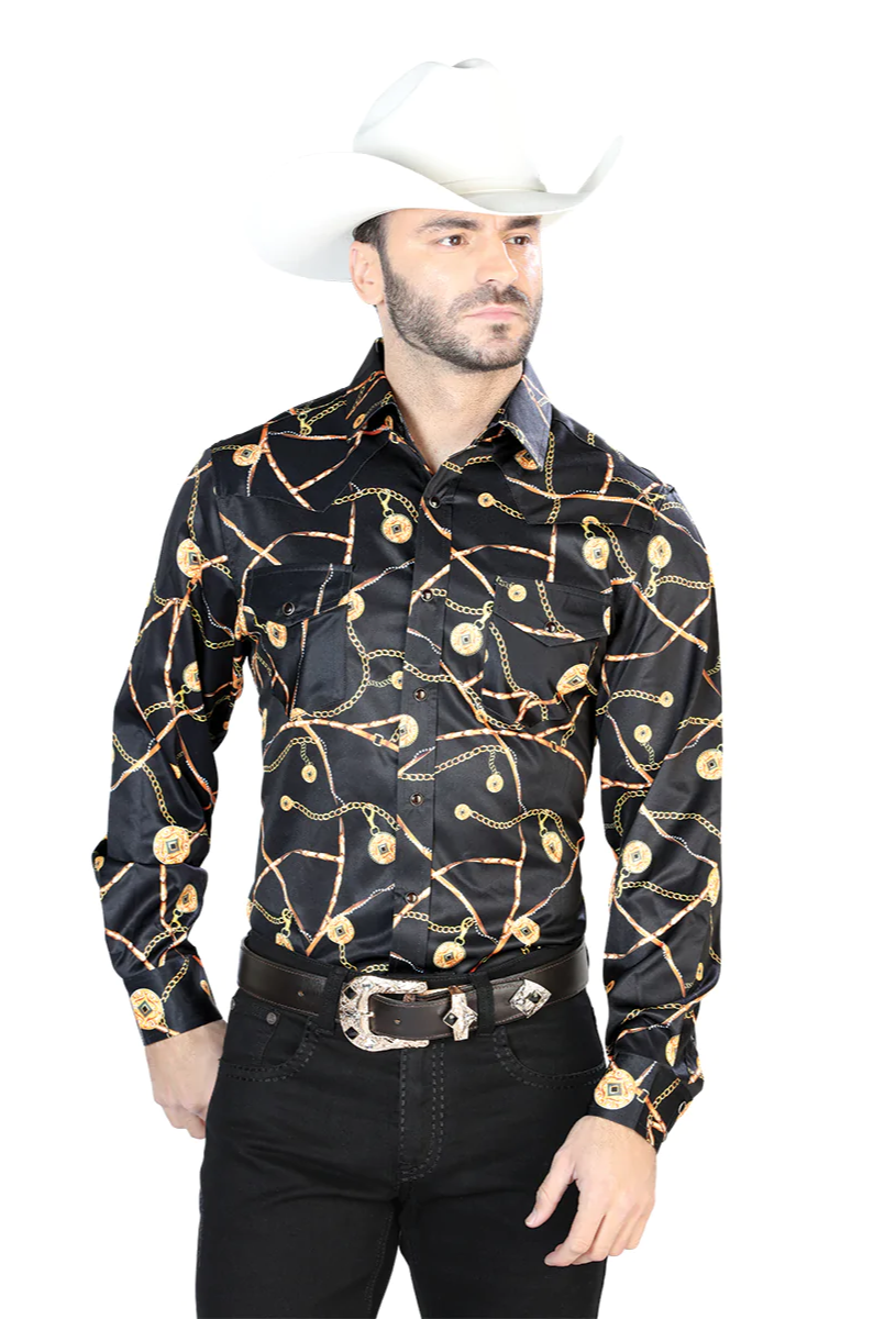 Camisa Vaquera Manga Larga Estampada Cadenas Western Shirt Bellash Western