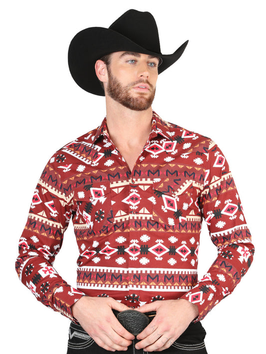 Camisa Vaquera Manga Larga de Broches Estampada Rojo para Hombre 'El Señor de los Cielos' - ID: 44418 Western Shirt El Señor de los Cielos Red