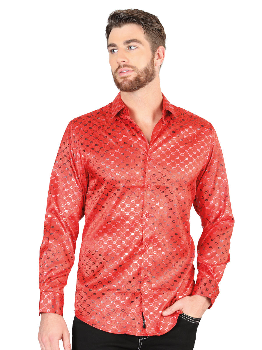Camisa Casual Manga Larga Estampada Rojo para Hombre 'El Señor de los Cielos' - ID: 44577 Camisas Estampadas El Señor de los Cielos Red