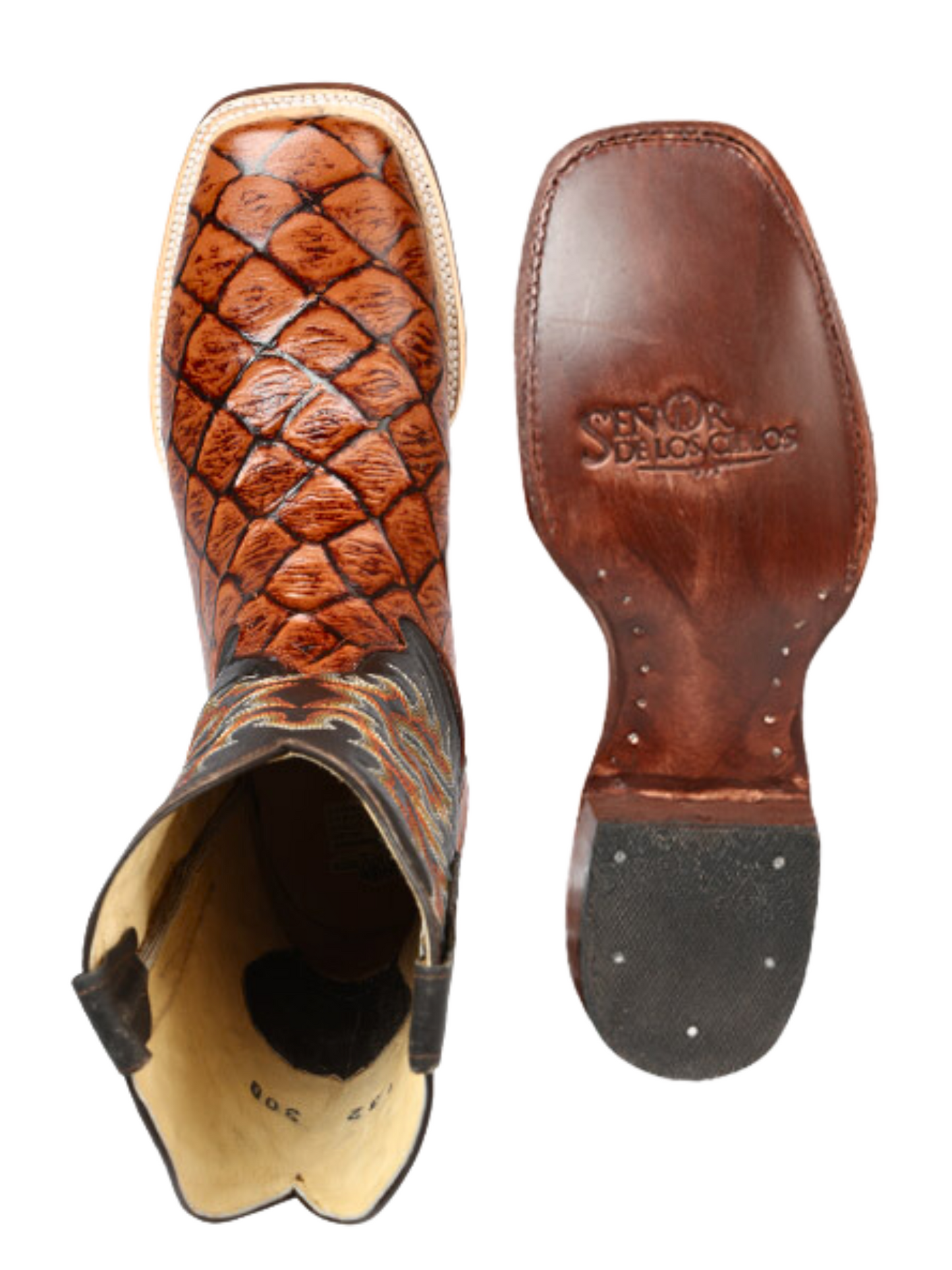 Botas Vaqueras Rodeo Imitacion de Monster Fish Grabado en Piel Vacuno para Hombre 'El Señor de los Cielos' - ID: 44933 Botas Caiman Print El Señor de los Cielos