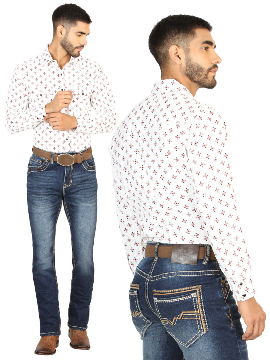 Pantalon Vaquero de Mezclilla Boot Cut, Bordado Stretch Azul Oscuro para Hombre 'El General' - ID: 45851 Pantalones de Vaquero El General Dark Blue