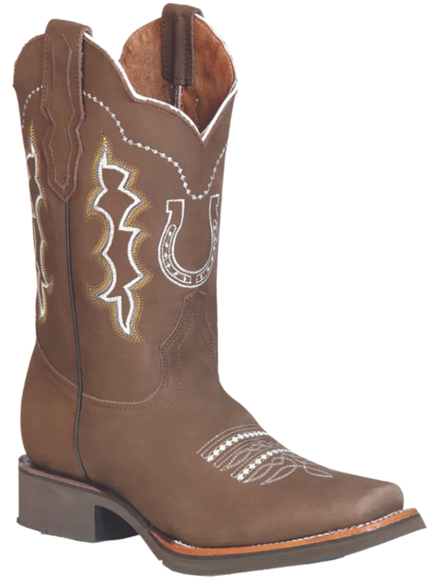 Botas Vaqueras Rodeo con Diseño Bordado de Piel Nobuck para Hombre 'El General' - ID: 51116 Botas Piel Nobuck El General