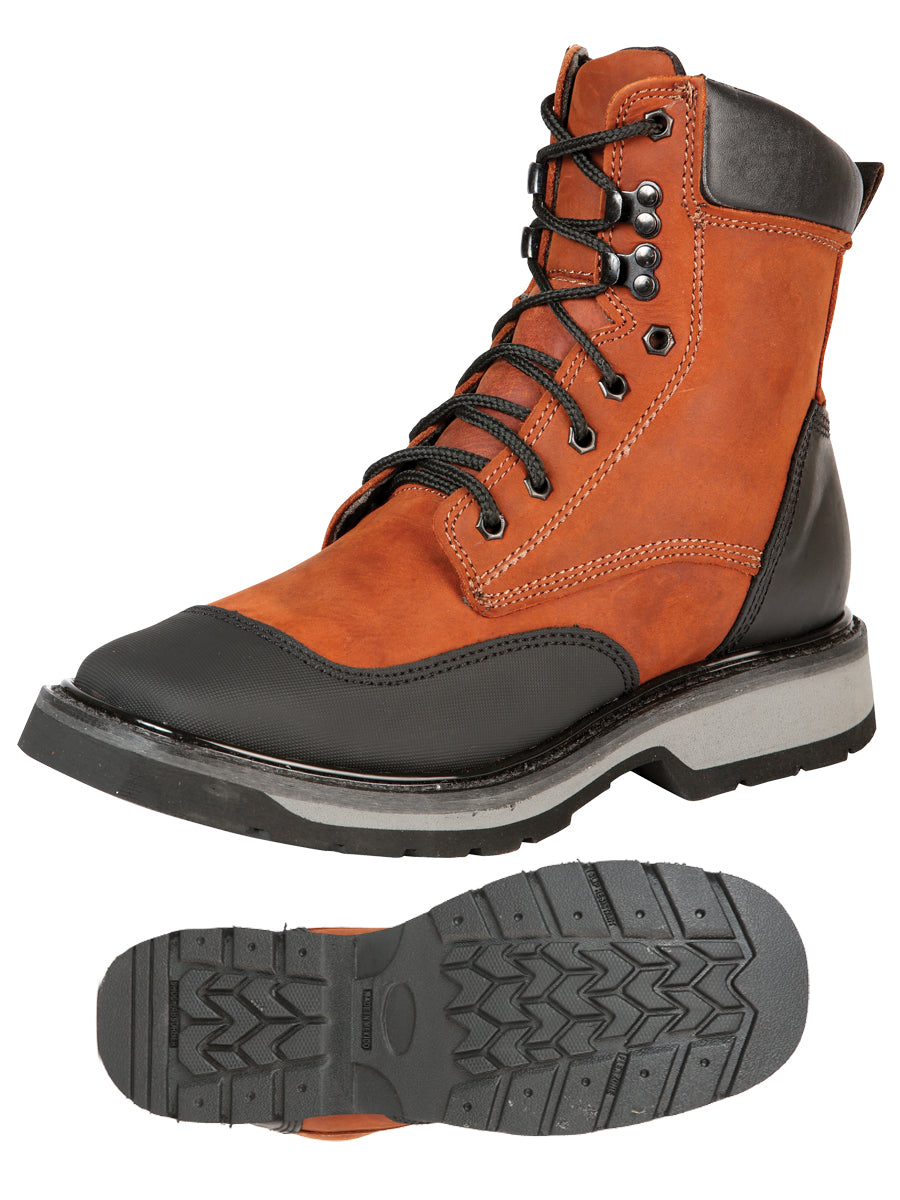 Botines de Trabajo Welt Completo de Agujetas con Punta Suave de Piel Genuina para Hombre 'El General' - ID: 51272 Botas de Agujetas El General Negro/Naranja
