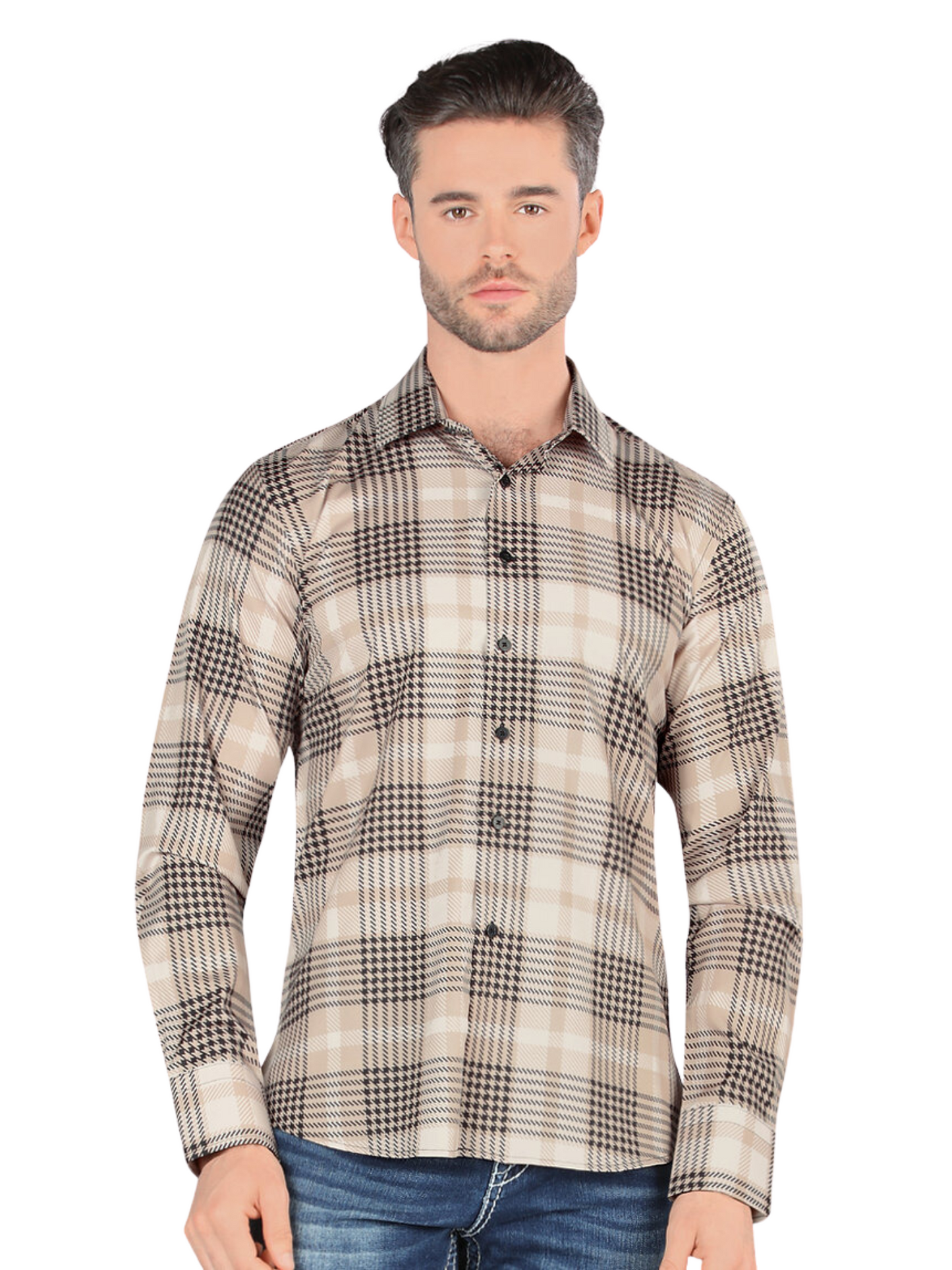 Camisa Casual Manga Larga Estampada Cuadros para Hombre 'Montero' - ID: 0815 Camisas de Cuadros Montero