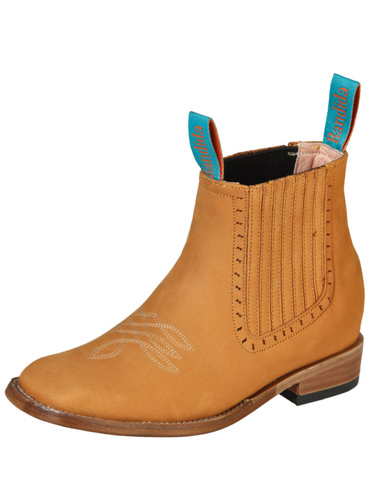 Botines Vaqueros Rodeo Clasicos de Piel Nobuck para Mujer 'La Barca' - ID: 126664 Western Ankle Boots La Barca Camel
