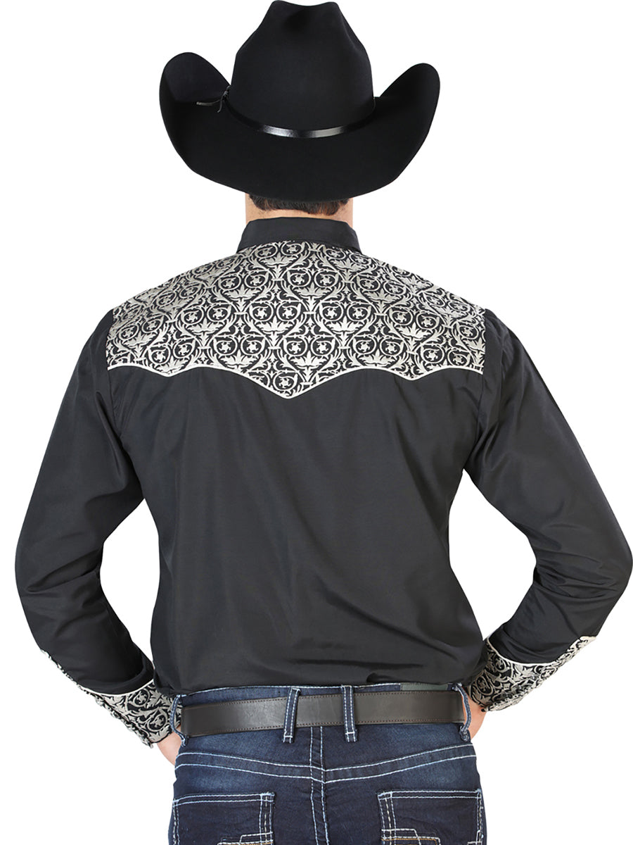 Camisa Vaquera Bordada Manga Larga Negro para Hombre 'El Señor de los Cielos' - ID: 126704 Western Shirt El Señor de los Cielos 