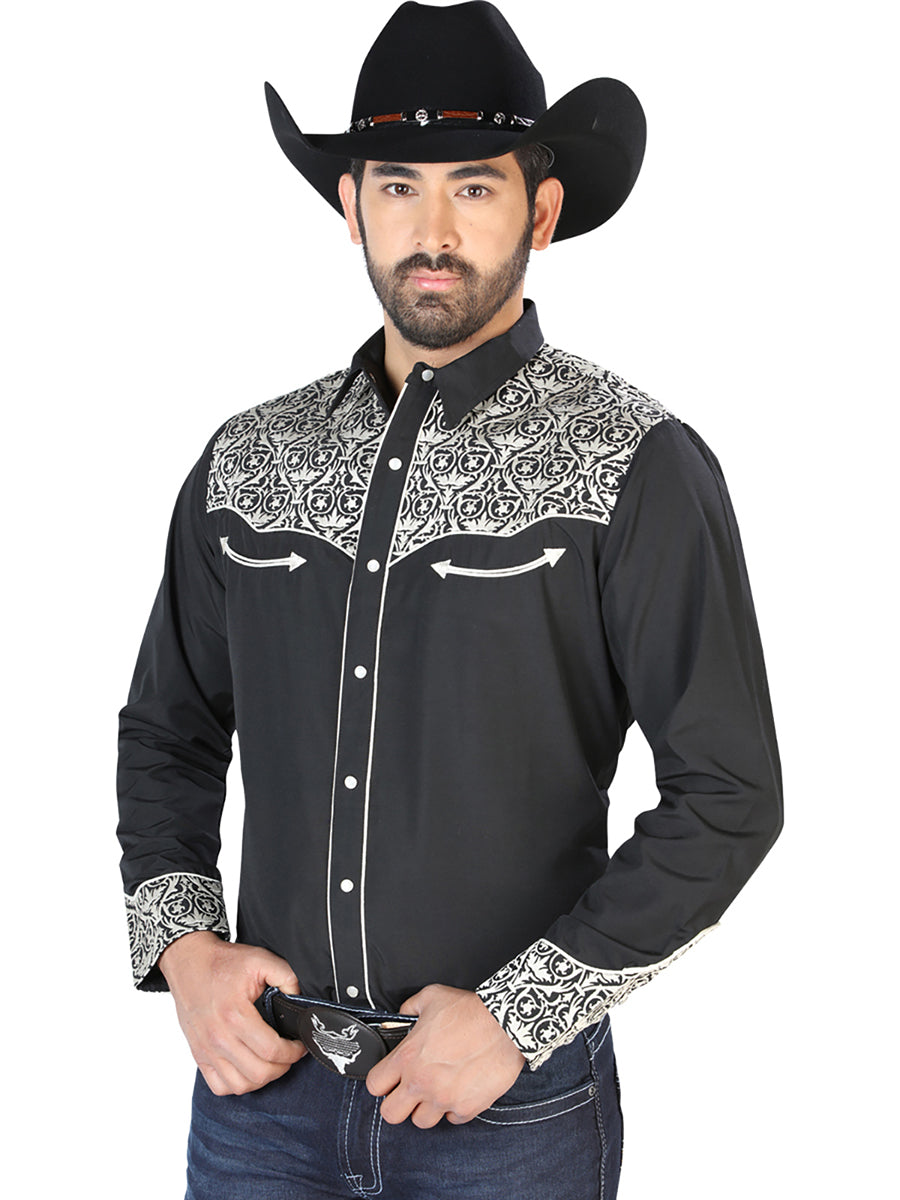 Camisa Vaquera Bordada Manga Larga Negro para Hombre 'El Señor de los Cielos' - ID: 126704 Western Shirt El Señor de los Cielos 
