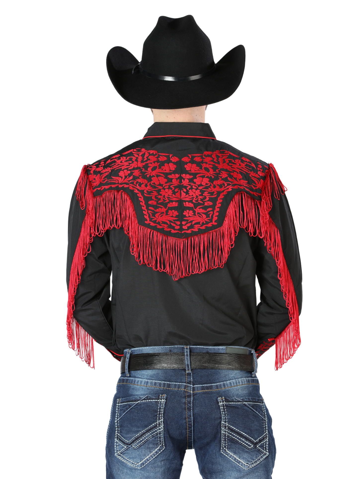 Camisa Vaquera Bordada Manga Larga Negro para Hombre 'El Señor de los Cielos' - ID: 126726 Camisas Bordadas El Señor de los Cielos