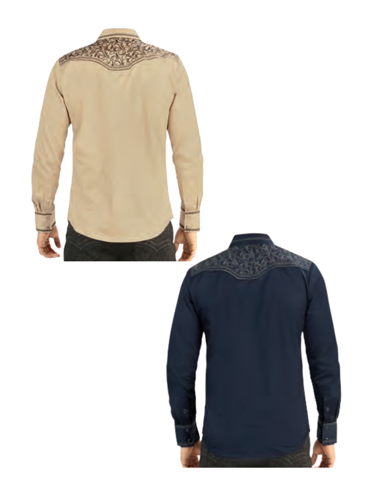 Camisa Vaquera Bordada Manga Larga de Broches para Hombre 'Lamasini' - ID: 2215 Camisas Bordadas Lamasini