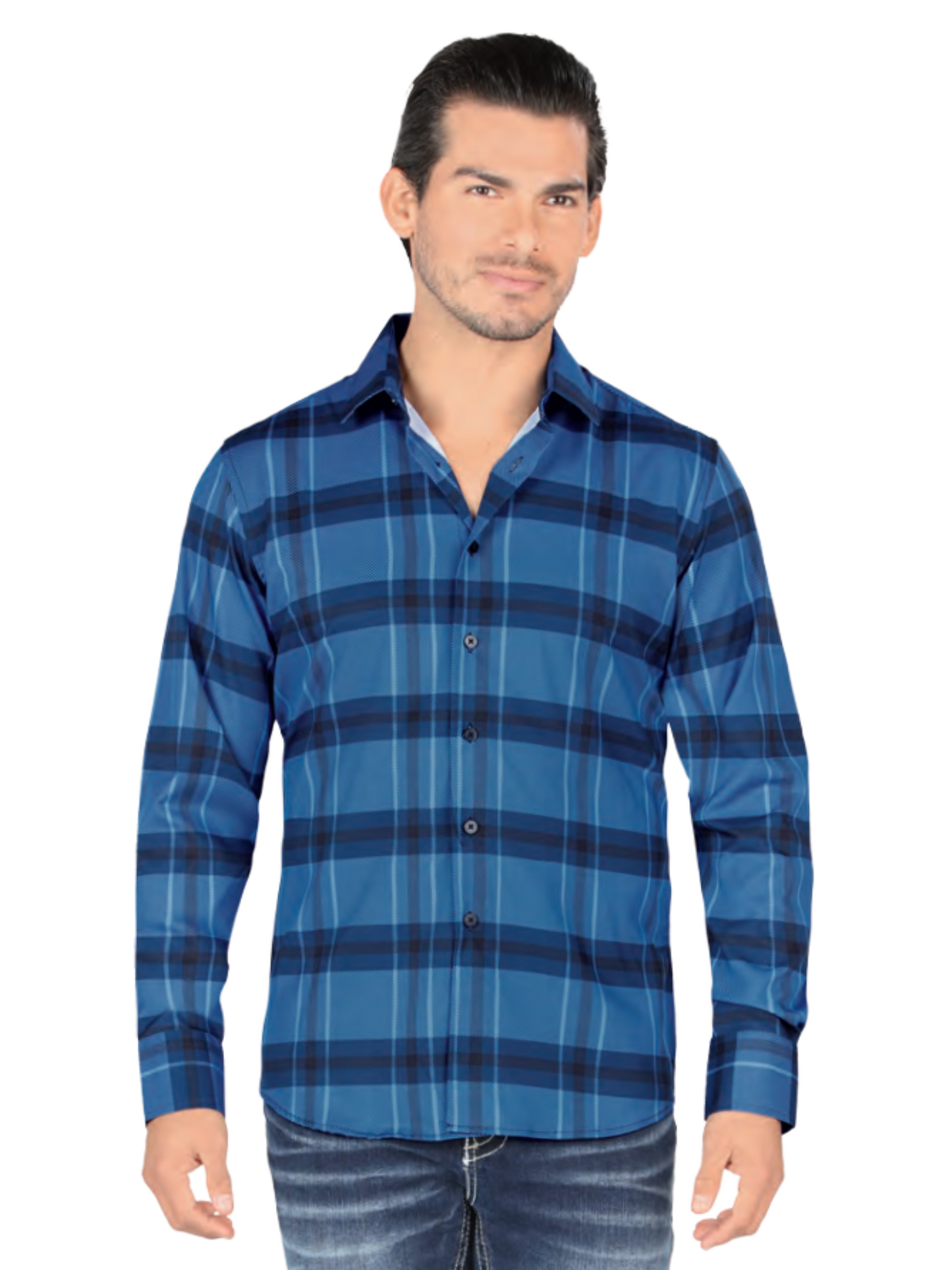 Camisa Casual Manga Larga Estampada Cuadros para Hombre 'Lamasini' - ID: 4470 Camisas de Cuadros Lamasini Navy