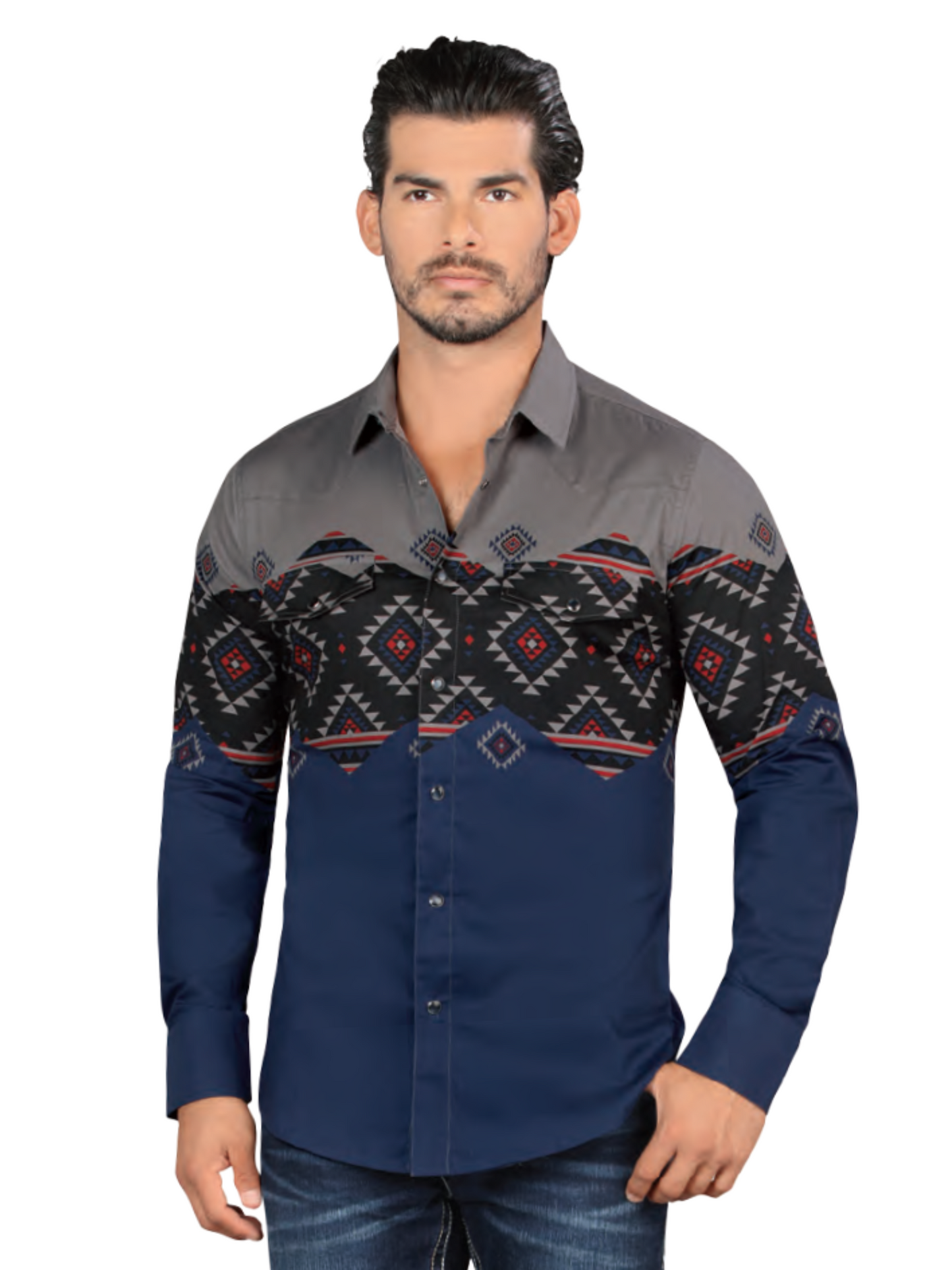 Camisa Casual Manga Larga Estampada para Hombre 'Lamasini' - ID: 2002 Camisas Estampadas Lamasini Navy