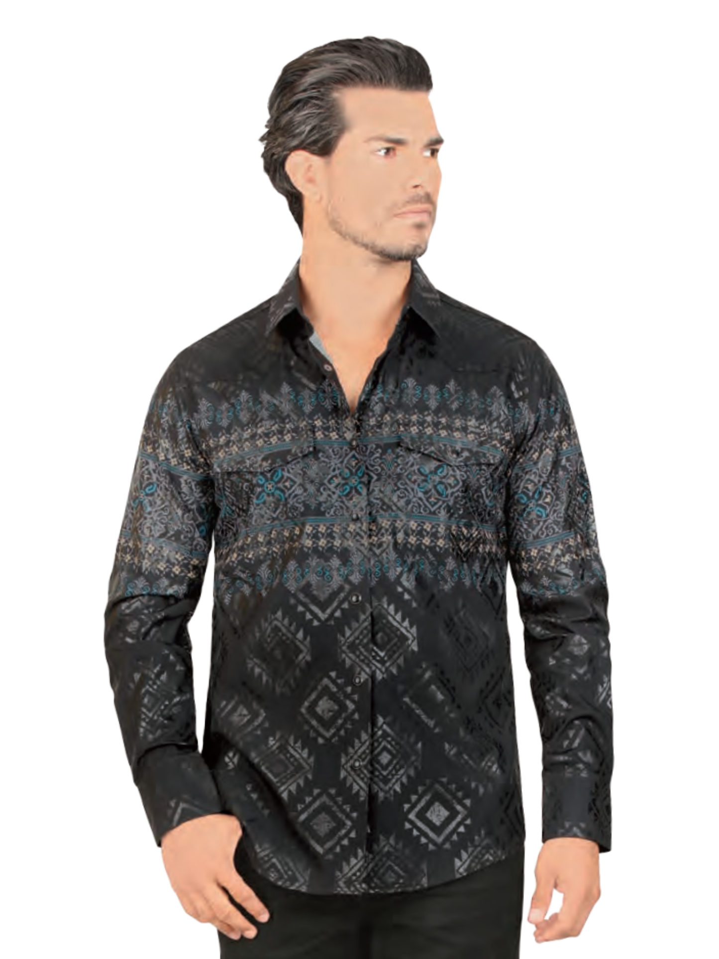 Camisa Casual Manga Larga de Broches Estampada para Hombre 'Lamasini' - ID: 3039 Camisas Estampadas Lamasini Black