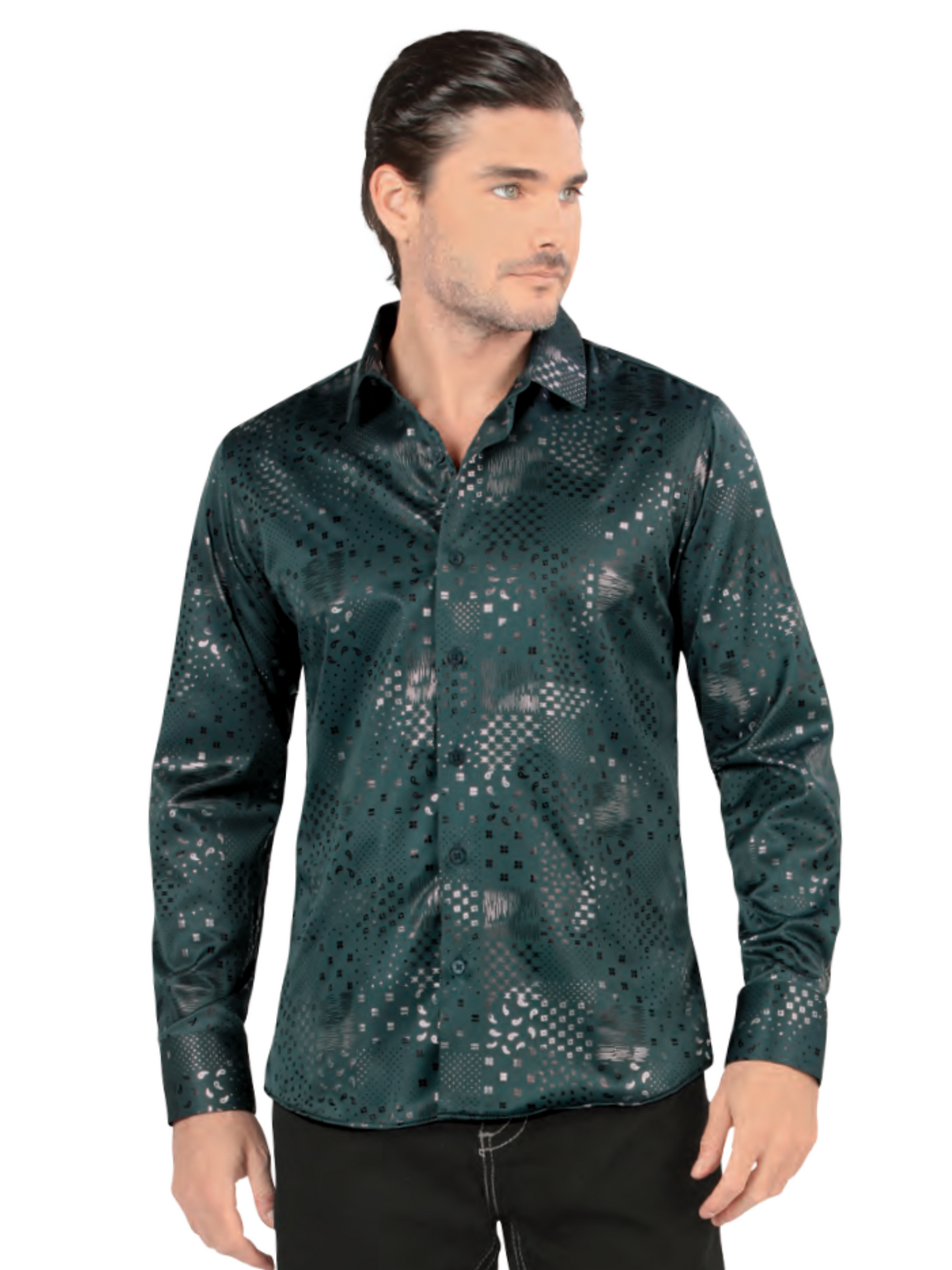 Camisa Casual Manga Larga Estampada para Hombre 'Lamasini' - ID: 4472 Camisas Estampadas Lamasini Green