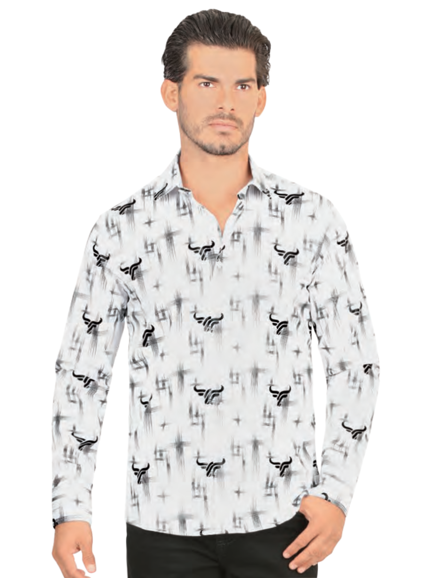 Camisa Casual Manga Larga Estampada para Hombre 'Lamasini' - ID: 4481 Camisas Estampadas Lamasini White