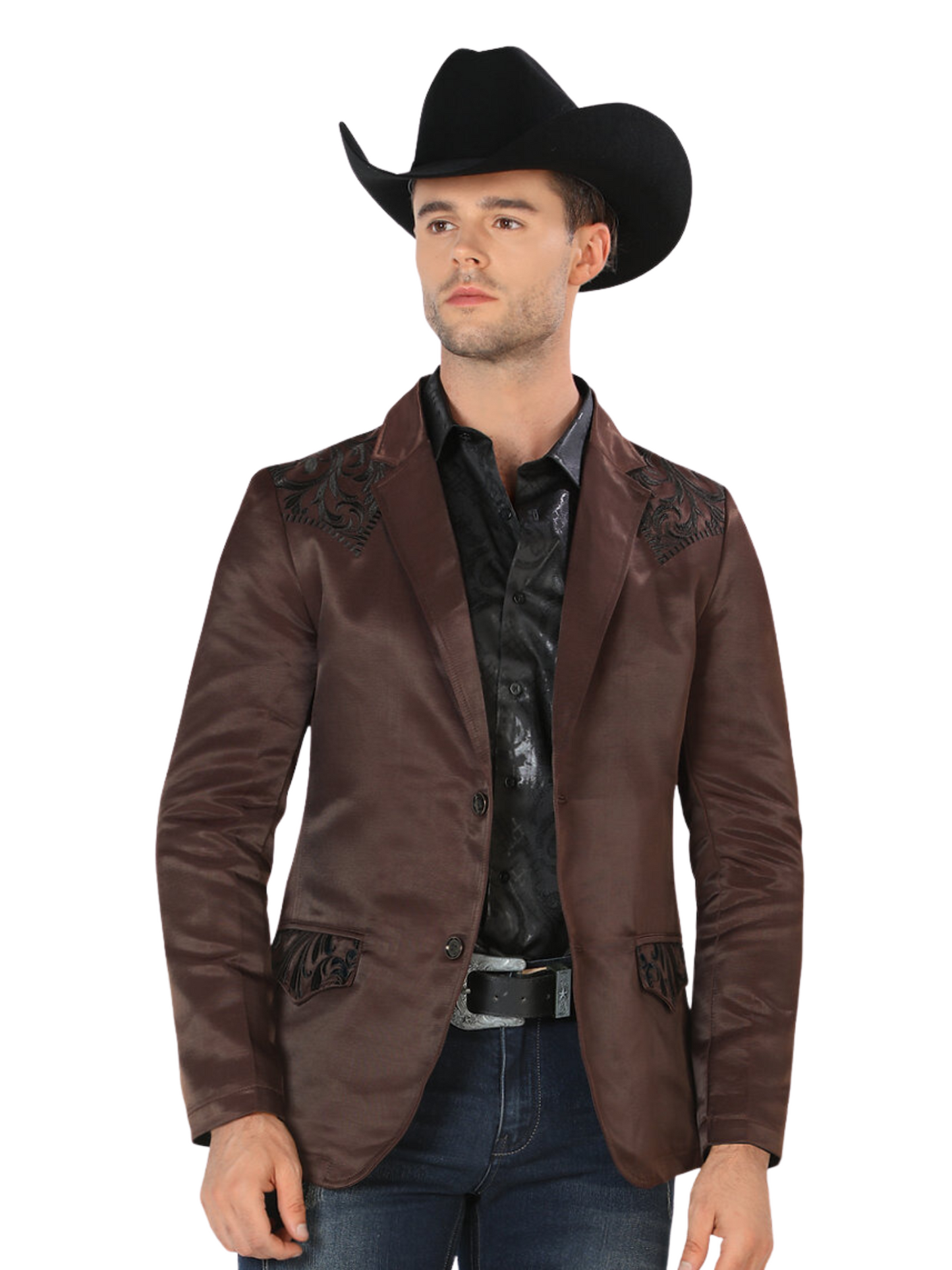 Saco Vaquero Bordado para Hombre 'Montero' - ID: 2178 Sacos Bordados Montero Coffee/Black
