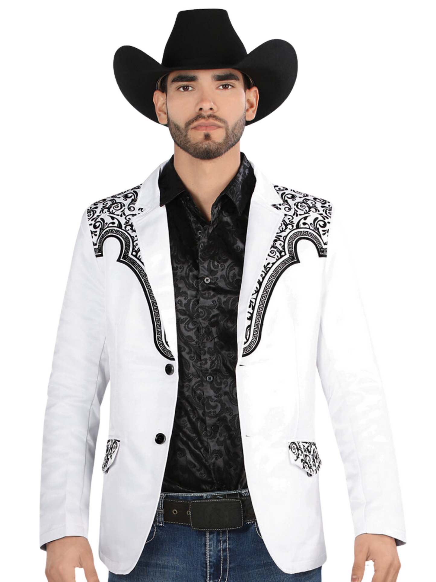 Saco Vaquero Bordado para Hombre 'Montero' - ID: 2179 Sacos Bordados Montero White
