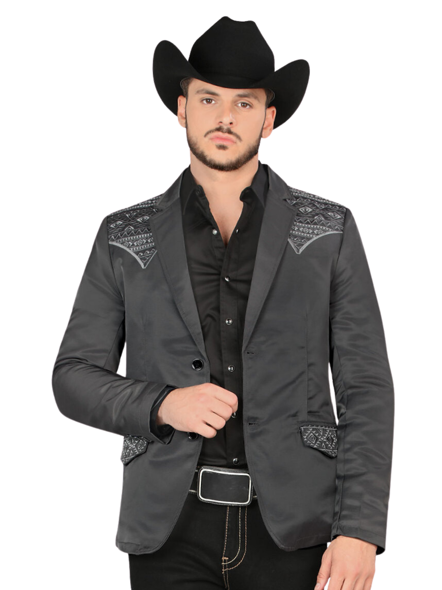 Saco Vaquero Bordado para Hombre 'Montero' - ID: 2181 Sacos Bordados Montero Charcoal/Gray