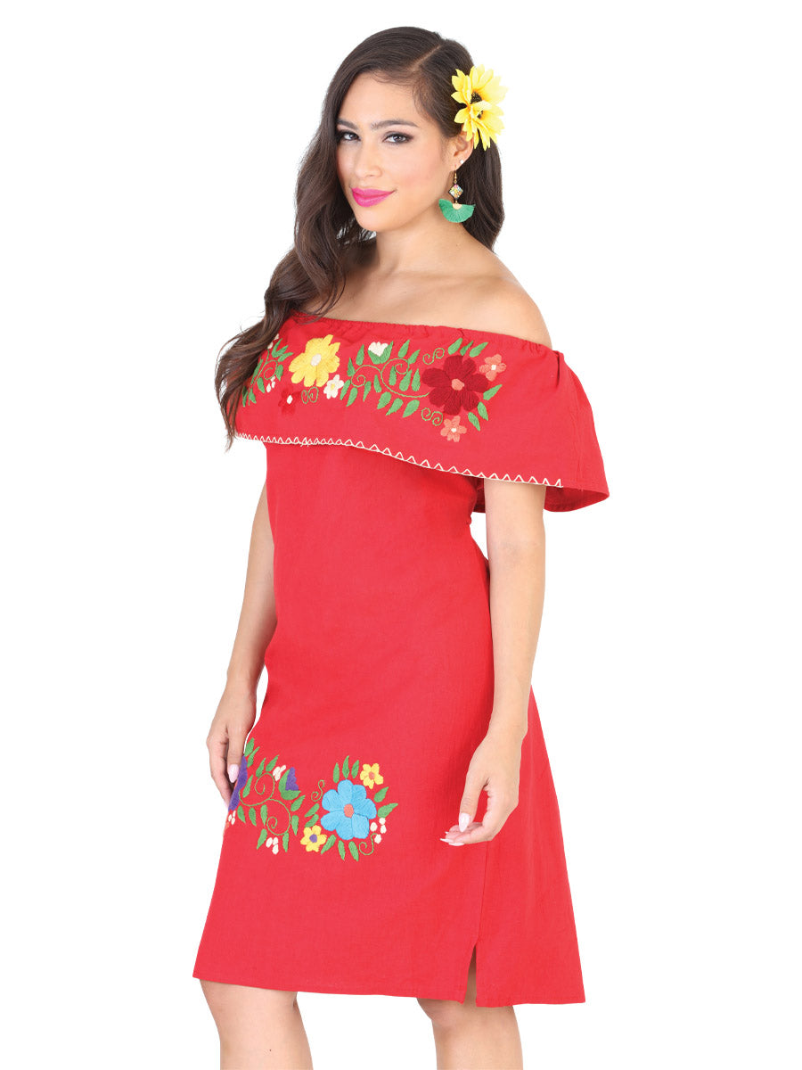 Vestido Artesanal de Olan Bordado de Flores para Mujer Vestidos Artesanales Mexico Artesanal Red