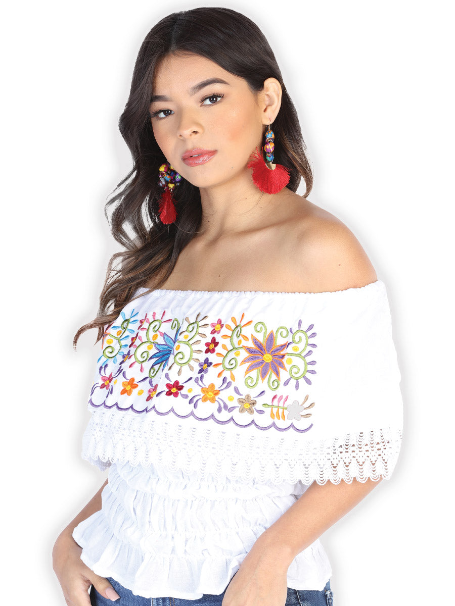 Blusa Artesanal de Olan Bordada de Flores para Mujer Handmade Blouse Mexico Artesanal White