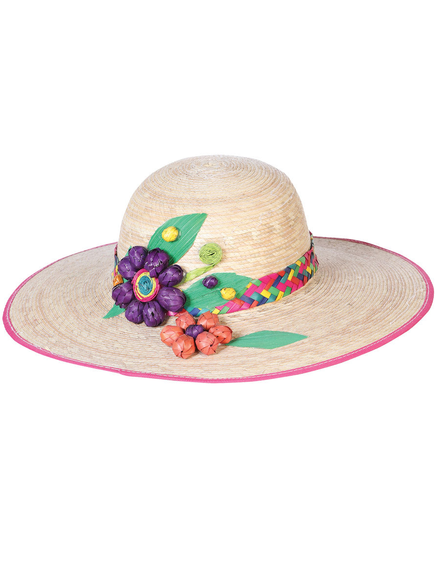 Sombrero Artesanal con Adorno Floral de Palma para Mujer 'Mexico Artesanal' - ID: 602597 Sombreros Artesanales Mexico Artesanal Multicolor