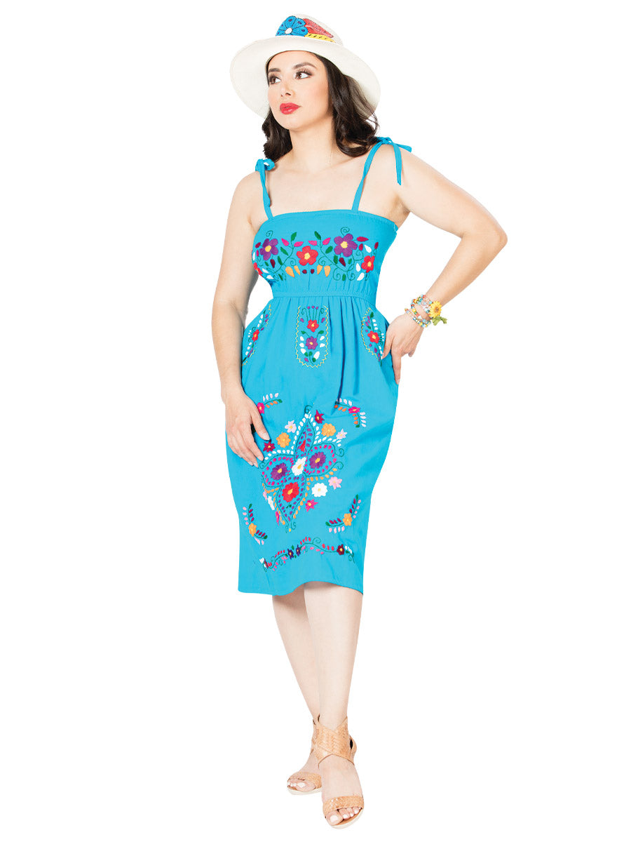 Vestido Artesanal de Tirantes Bordado de Flores para Mujer Vestidos Artesanales Mexico Artesanal Blue