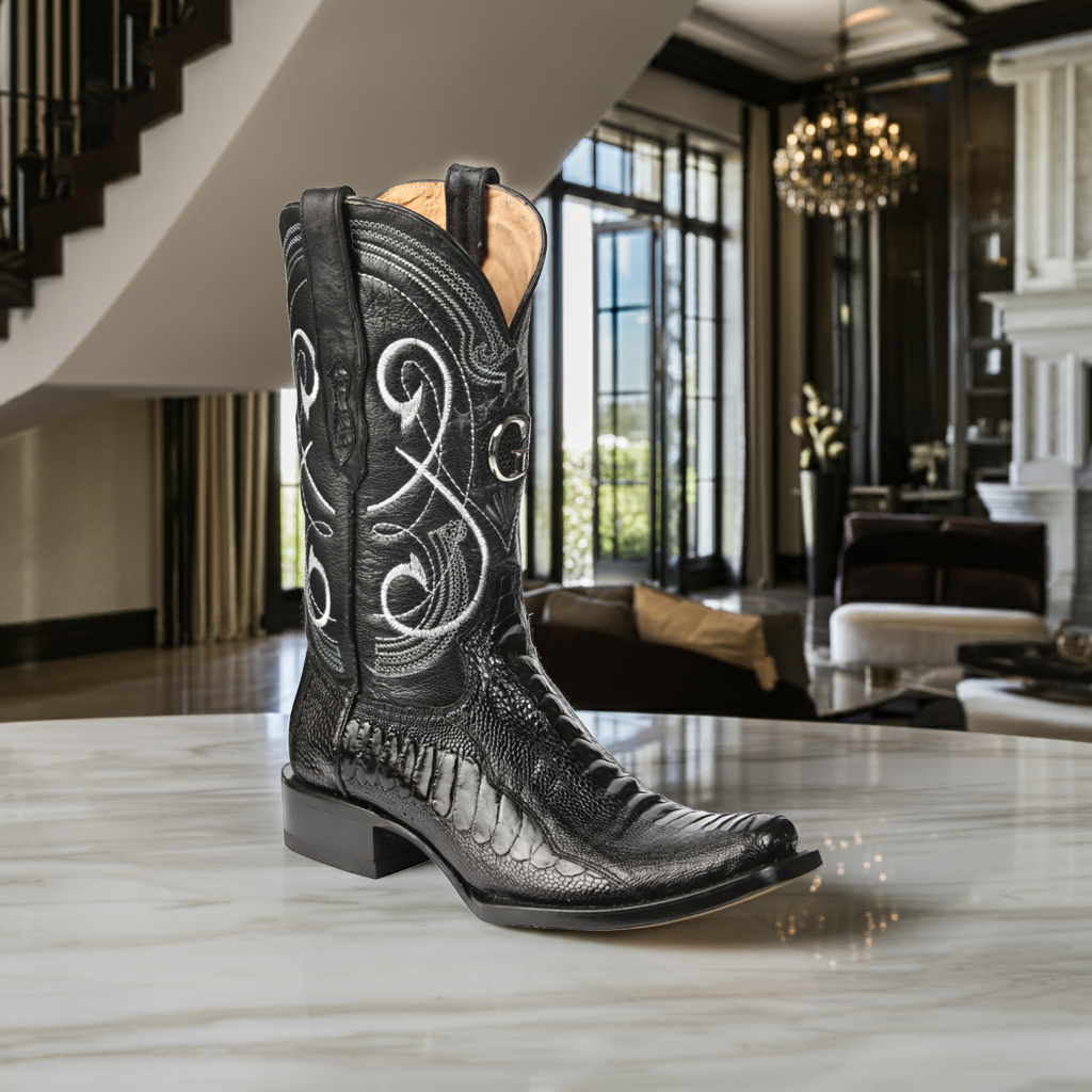 Botas Vaqueras Exoticas de Pata de Avestruz Original para Hombre 'El General' - ID: 45510 Botas Avestruz Original El General