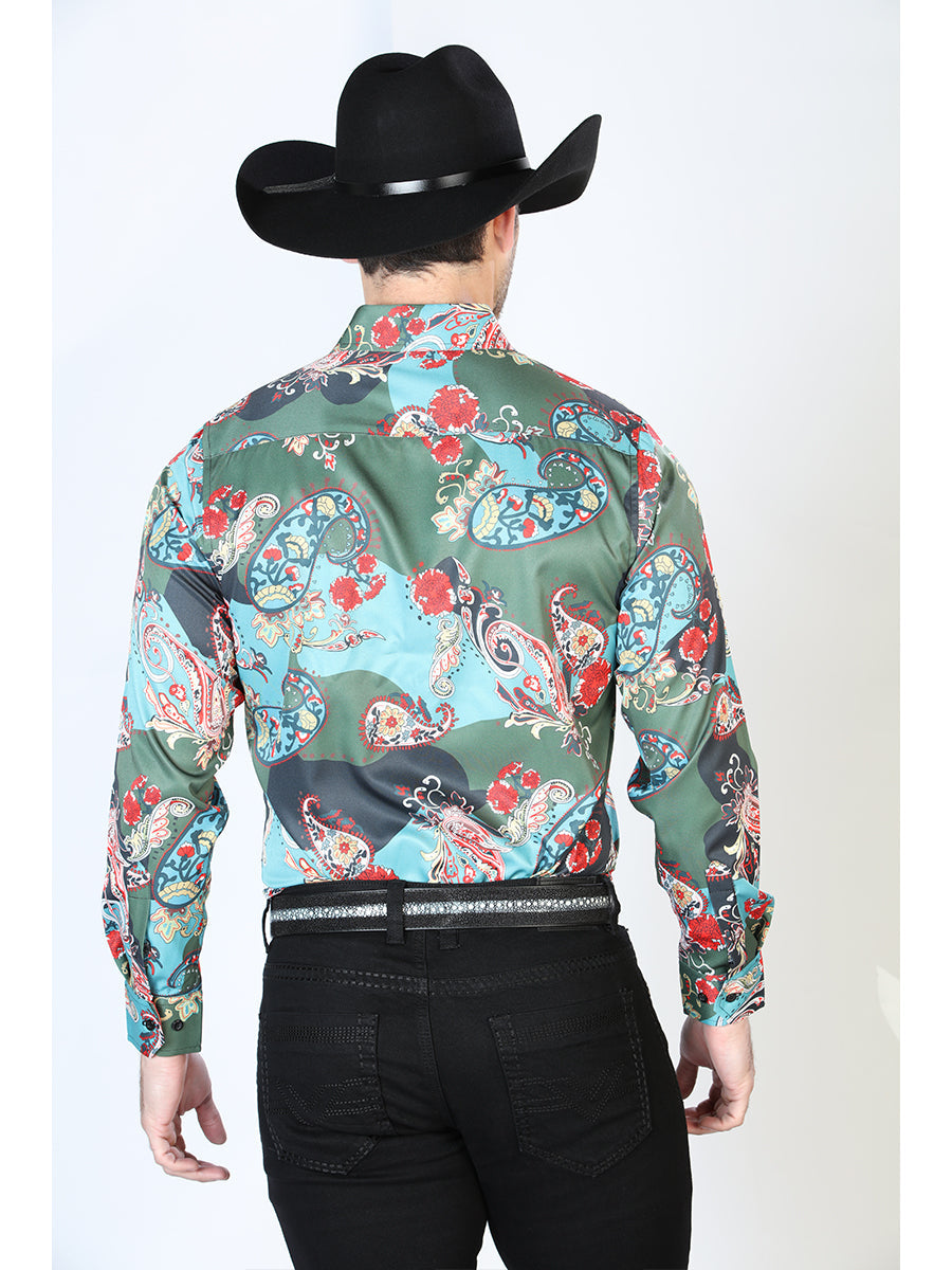 Camisa Vaquera Manga Larga Estampada Agua para Hombre 'El Señor de los Cielos' - ID: 43681 Camisas Estampadas El Señor de los Cielos