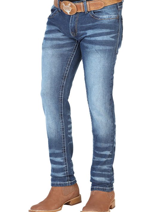 Pantalon de Mezclilla Casual Azul Mediano para Hombre 'El Norteño' - ID: 126628 Denim Jeans El Norteño Medium Blue