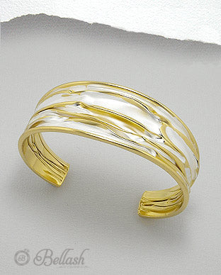 Brazalete Artesanal de Plata Ley 925 Chapado en Oro de 18K - 925 Sterling Silver Plated with 18K Gold Handmade Cuff Bracelet - ID: 111986185 Bellash