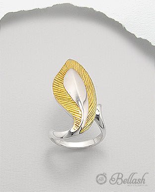Anillo de Pluma de Plata Ley 925 Chapado en Oro de 14K - 925 Sterling Silver Plated with 14K Gold Feather Ring - ID: 111986190 Bellash