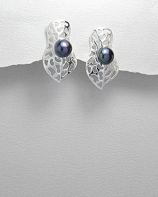 Aretes Push Back Artesanales de Plata Ley 925 y Perlas Negras de Agua Dulce - 925 Sterling Silver and Black Freshwater Pearls Push Back Handmade Earrings - ID: 25382771 Bellash