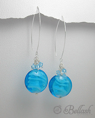 Aretes Colgantes de Vidrio, Cristal Swarovski y Plata Ley 925 - Glass, Swarovski Crystal and 925 Sterling Silver Dangle Earrings - ID: 28515252 Bellash