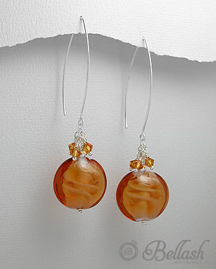 Aretes Colgantes de Vidrio, Cristal Swarovski y Plata Ley 925 - Glass, Swarovski Crystal and 925 Sterling Silver Dangle Earrings - ID: 28515254 Bellash