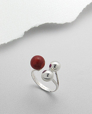 Anillo Artesanal de Plata Ley 925 y Piedra de Coral Rojo - 925 Sterling Silver and Red Coral Stone Handmade Ring - ID: 49695168 Bellash