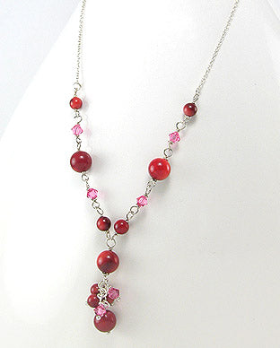 Collar Artesanal de Piedras Naturales de Coral Rojo, Cristal y Plata Ley 925 - Red Coral Stone, Crystal and 925 Sterling Silver Handmade Necklace - ID: 49695567 Bellash