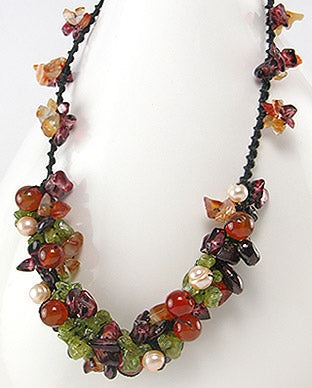 Collar Artesanal de Piedras Naturales de Colores, Perlas de Agua Dulce y Algodon - Colored Natural Stones, Freshwater Pearls and Cotton Handmade Necklace - ID: 50727342 Bellash