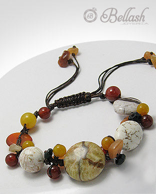 Pulsera Ajustable Artesanal de Piedras Naturales de Colores y Algodon - Colored Natural Stones and Cotton Handmade Adjustable Bracelet - ID: 50727485 Bellash