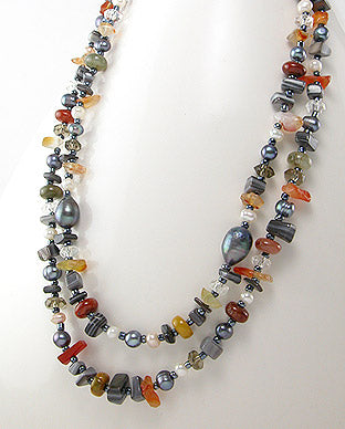 Collar Artesanal de Piedras Naturales de Colores, Perlas de Agua Dulce, Seda y Plata Ley 925 - Natural Colored Stones, Freshwater Pearls, Silk and 925 Sterling Silver Handmade Beaded Necklace - ID: 51756189 Bellash