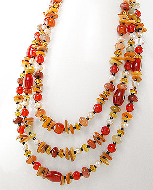 Collar Artesanal de Piedras Naturales de Colores, Perlas de Agua Dulce, Seda y Plata Ley 925 - Natural Colored Stones, Freshwater Pearls, Silk and 925 Sterling Silver Handmade Beaded Necklace - ID: 51756193 Bellash