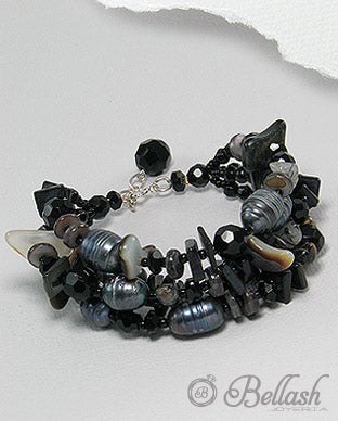 Pulsera Ajustable Artesanal de Onix, Perlas Negras de Agua Dulce y Plata Ley 925 - Onyx, Black Freshwater Pearls and 925 Sterling Silver Handmade Adjustable Bracelet - ID: 51756292 Bellash
