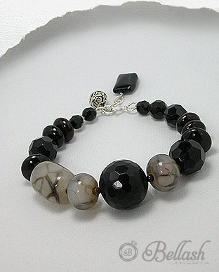 Pulsera Ajustable Artesanal de Onix, Agata Negra y Plata Ley 925 - Onyx, Black Agate and 925 Sterling Silver Bracelet Handmade Adjustable Bracelet - ID: 51756298 Bellash