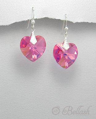Aretes Colgantes de Corazon de Vidrio, Cristal y Plata Ley 925 - Glass, Crystal and 925 Sterling Silver Heart Dangle Earrings - ID: 52755325 Bellash