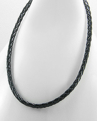 Black Braided Genuine Leather Necklace Cord