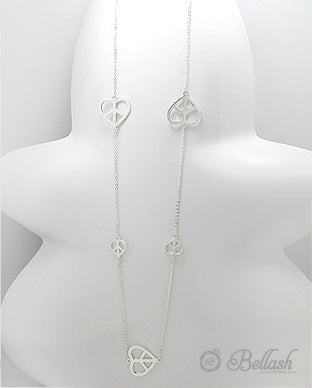 Collar de Cadena con Corazones de Amor y Paz de Plata Ley 925 - 925 Sterling Silver Chain Necklace with Hearts of Love and Peace - ID: 547064703 Bellash